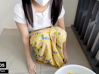 Witness the Alluring Myanmar Cute Girl Washing Her Clothes: A Luscious Scene of Beauty