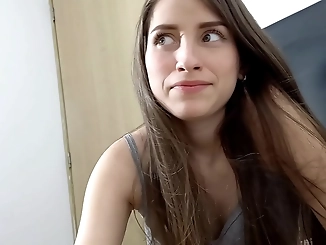 My step-sister's friend finds me naked and convinces her to strip naked with me to get fucked hard