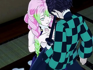 Tease your senses with luscious Tanjiro Mitsuri in Kanroji Kimetsu no Yaiba Hentai Blowjob & Handjob Gameplay