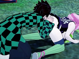 Japanese Anime Hottie Tanjiro Mitsuri in Racy Kimetsu no Yaiba Scene - Blowjob, Handjob,