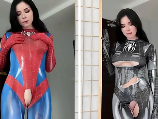 Confident Asian Goddess Gives Anal Fucks, Defeats Black Spider-Girl!
