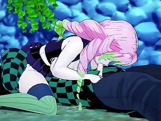 Tanjiro's Luscious Mitsuri Kanroji in Kimetsu no Yaiba - Erotic Hentai Blowjobs, Handjobs,