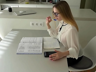 Caught in the Act! Naughty Student with Her Sex Toy in Foreign Language Class
