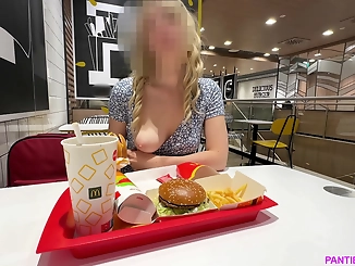 Experience the thrill of a luscious blonde enchantress as she teases her alluring pumped pussy in public!