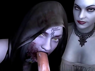 Experience the Ultimate JAV Double Blowjob with Lady Dimitrascu - A Resident Evil Porn Parody!