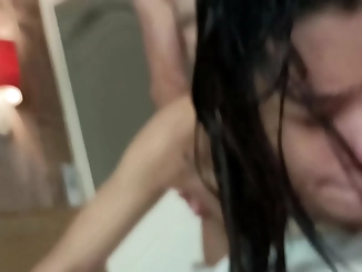 Cute Asian Slut Gets Stuffed with White Cock, Takes Dp and Cums on her Stomach and Neck