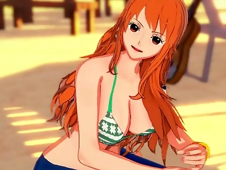 Nami, the Enchantress of the Seas, Gives You a Handjob to Remember on the Beach!
