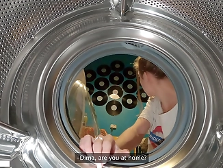 Washed Away: Hot Step Sister Gets Stuck in Washing Machine, Calls for Help